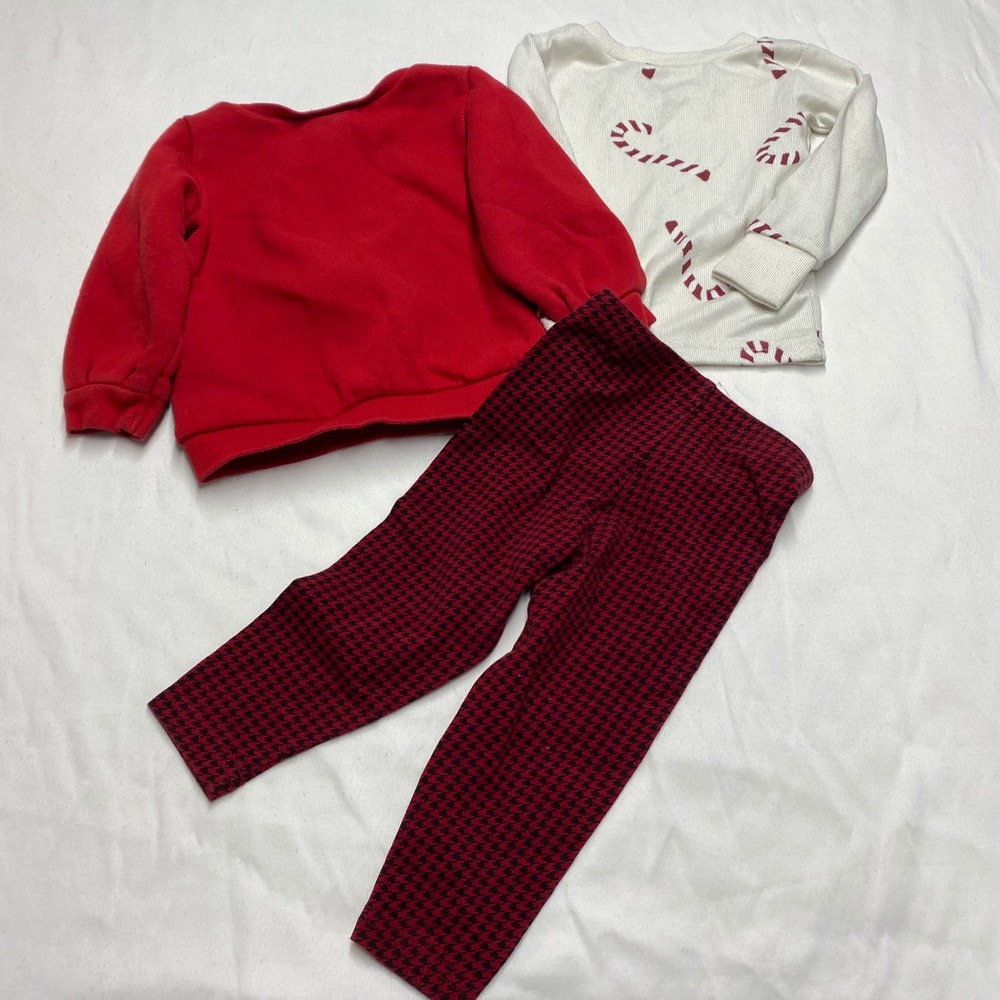 Holiday Baby Lot 12M Carter's Reindeer Sweatshirt Leggings Gerber Candy Cane Top - Picture 6 of 8